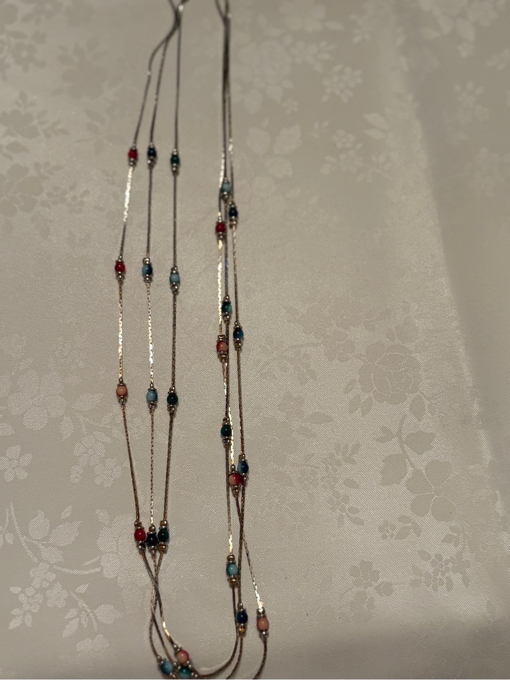 Vintage 80s Multi Strand Beaded Necklace Silver Tone Southwestern Style Korea